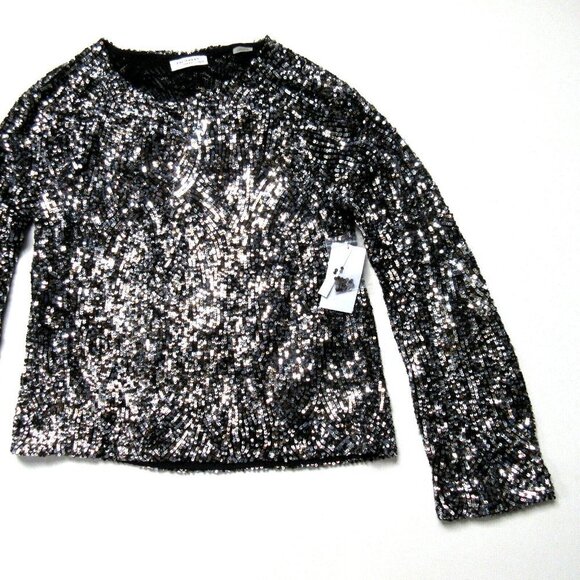 NWT Equipment Abeline in Chrome Sequin Boxy Bell Sleeve Top XS $348 - Picture 2 of 8